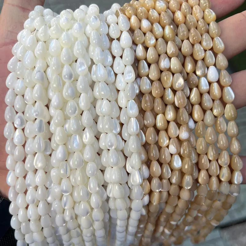 Cuentas de concha de mar blanca para fabricación de joyas, forma de gota de agua, perlas naturales