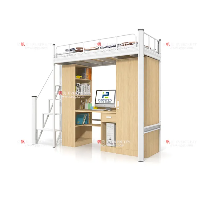 Modern bunk bed school furniture college dormitory bunk beds, steel bed with desk