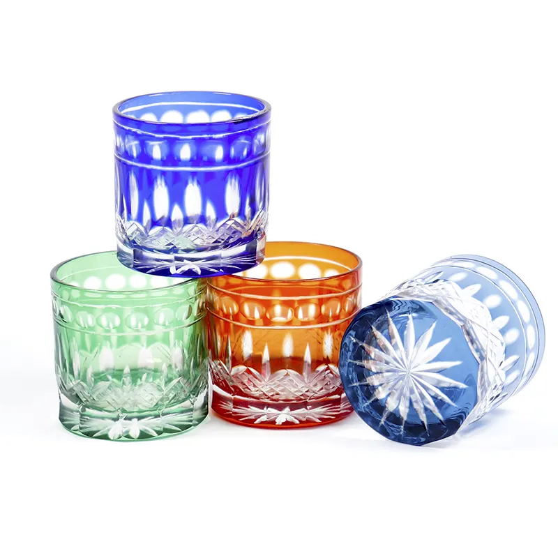 透明ショットグラスクリスタルガラスに手彫りパターンウォッカガラスカップカラーハンドカット中国メーカー卸売