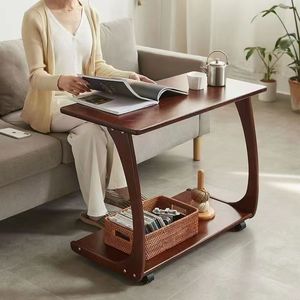 Mesa de centro de madera maciza de estilo antiguo, mesa auxiliar de madera perezosa móvil, escritorio de aprendizaje móvil de madera maciza, muebles de sala de estar - Product Image 2