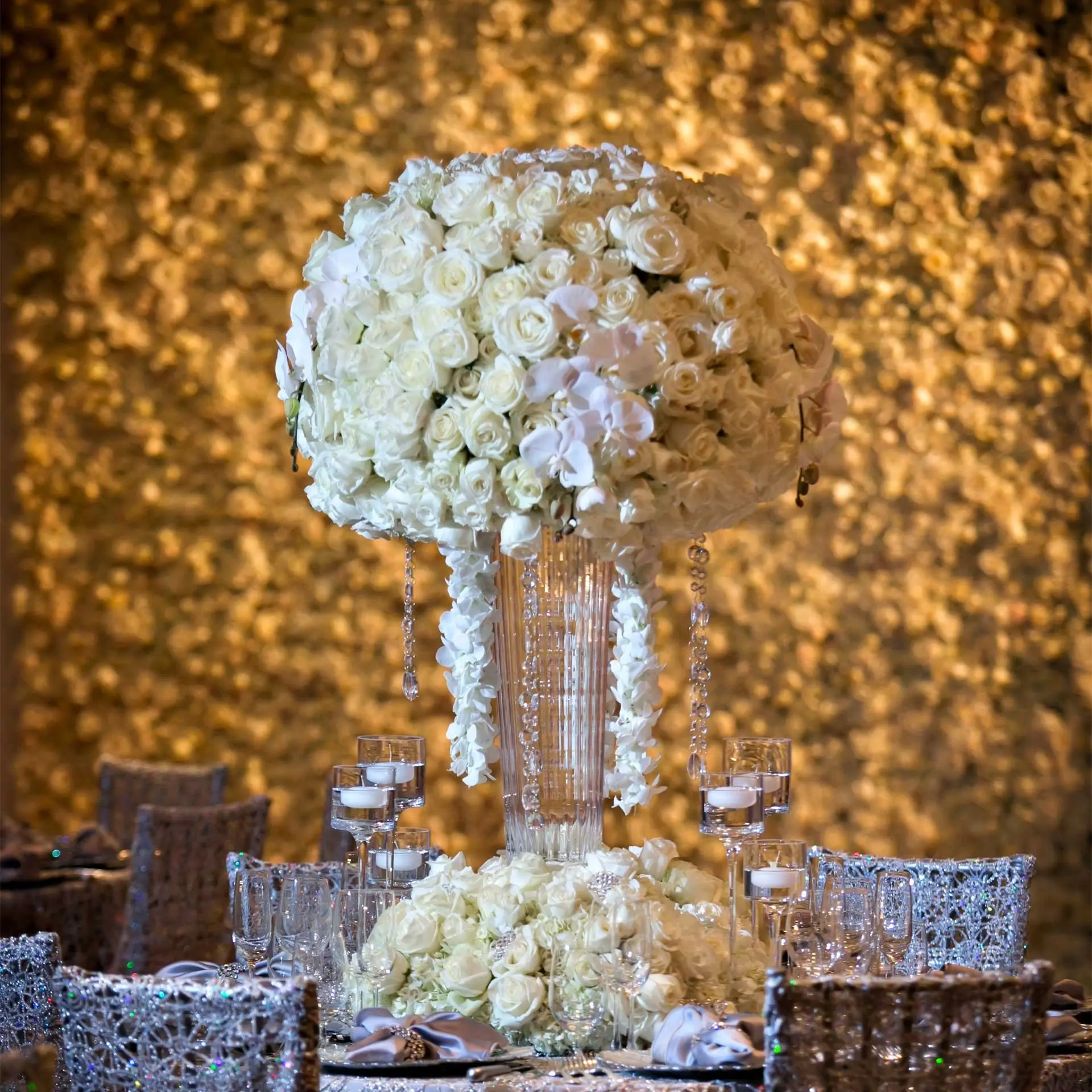 Soporte de flores para boda, elegante mesa de centro de mesa con flores doradas, 60cm, 80cm