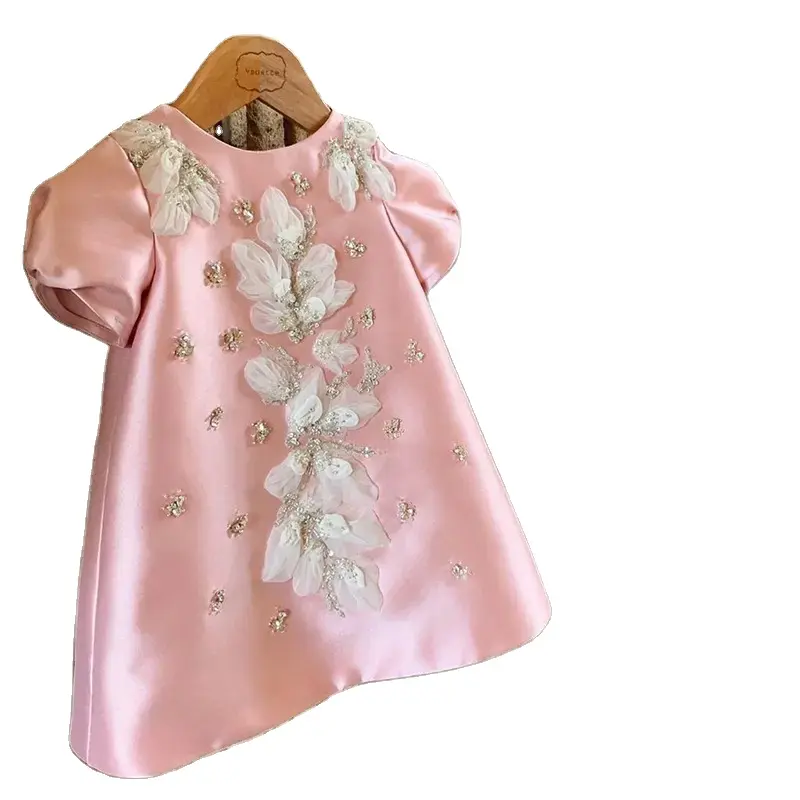 Vestido infantil de renda para meninas, vestido de baile de renda de algodão de alta qualidade para festa de aniversário e festa à noite