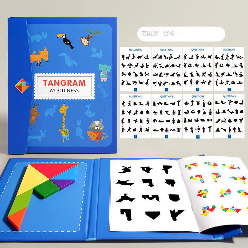 Petit tangram bleu + pièces en plastique
