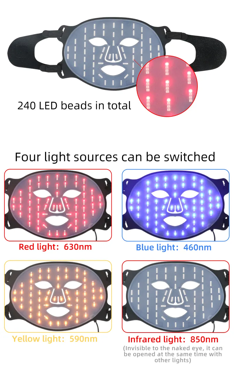 Led masker terapi kulit led, lampu silikon terapi kecantikan kulit masker wajah terapi lampu merah