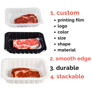 Eco-friendly Blister Polypropylene <strong>PP</strong> Boxes Custom Frozen Safe Sealing Film Black MAP Plastic Trays For Meat