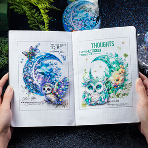 6 yaprak/paketi için PET çıkartmalar Moonlight baykuş serisi kabuk ışık el kitap DIY dekoratif çıkartmalar 4 stilleri