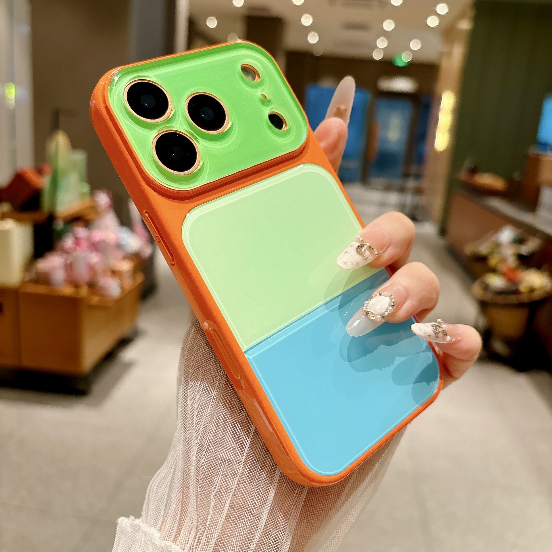 เคสสีส้มสามสีเคลือบเงา QF