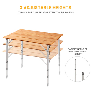 Tavolo Mesa de piquenique portátil dobrável de bambu para laptop, mesa de piquenique com altura ajustável para acampamento e cozinha