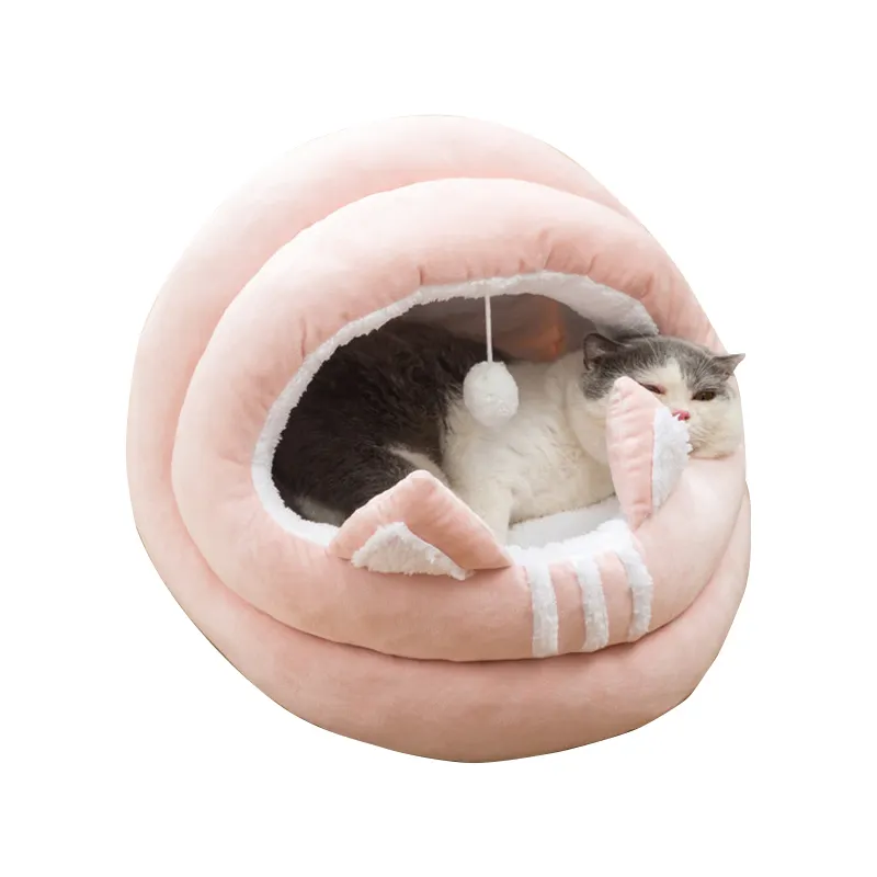 Cueva de rosquilla calmante personalizada, casa para mascotas, nido de lana de microfibra, bonita cama para gato con juguetes de bola, novedad