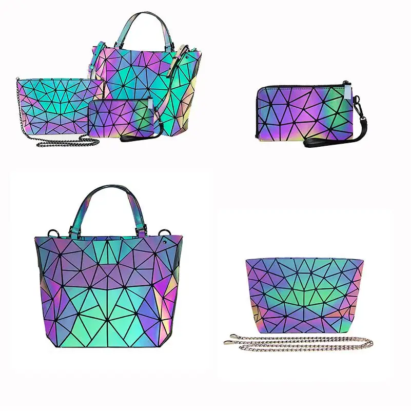 Borsa di design pieghevole Tote riflettente di marca Kyger borsa di design pieghevole Amazon vendita calda borsa da donna geometrica Set di borse da donna