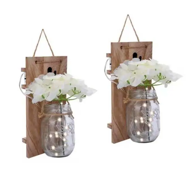Tarro de cristal con luces LED con tablero de madera para decoración del hogar