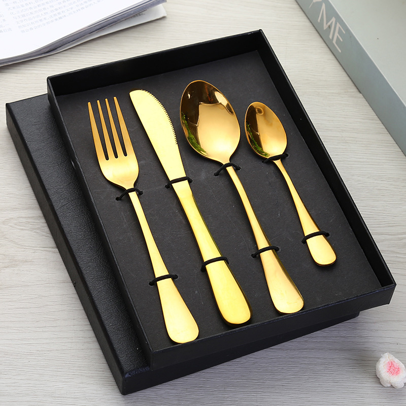 Golden knife fork spoon 4-piece gift box