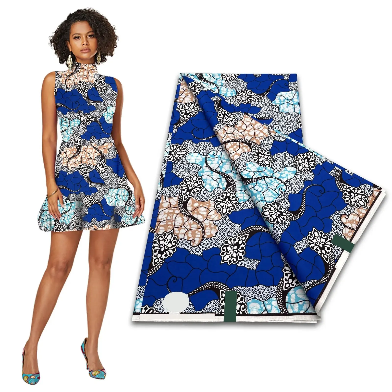 Harga Murah kain batik tekstil pemrosesan lilin Afrika cetak kain 100% poliester biru cetakan lilin ankara kain