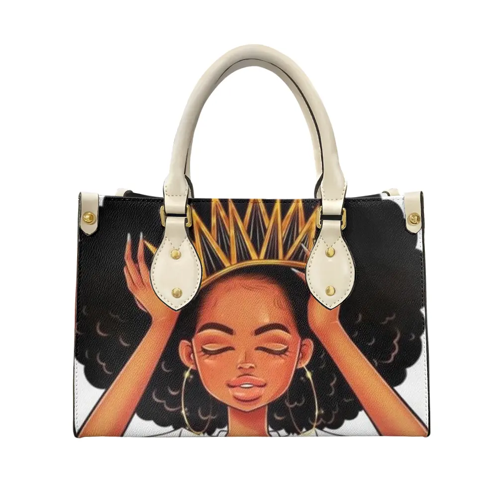 Bolso de mano de piel sintética con estampado africano para mujer, Cartera de mano femenina de piel sintética con diseño de arte africano y Negro personalizado, a la moda