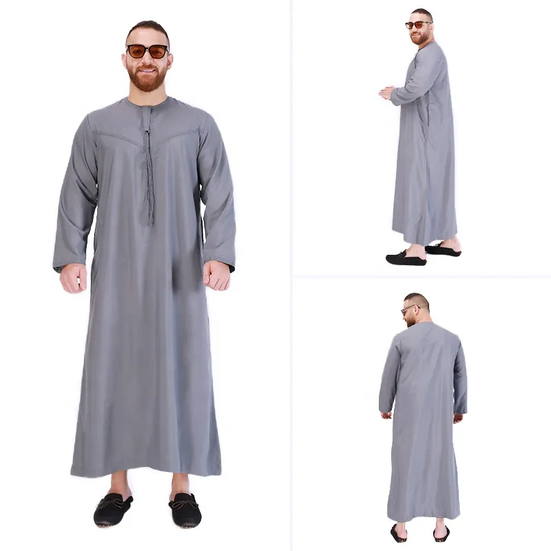 ठोस रंग लंबे बाजू कशीदाकारी बागे अल Daffah Thobes 2023 अरब Thobe के लिए सऊदी शैली पुरुषों मुस्लिम Daffah के लिए पुरुषों