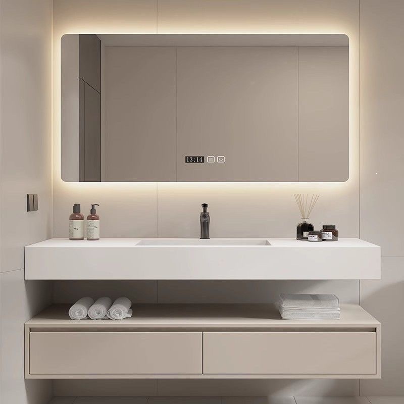Lavabo in ceramica senza giunzioni con piastra in roccia da 60 cm, colore crema solido
