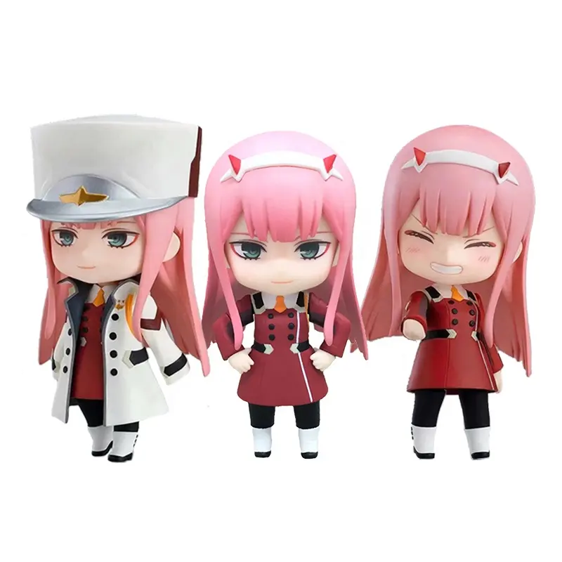 3Pcs/Set 10CM Amine Figure Darling in the FRANXX Q Version Combat Uniform Dolls Toy Gift Collect Boxed Ornaments PVC Material