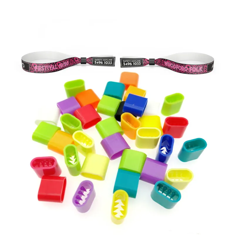 Boucle coulissante en plastique pour bracelet de poignet, couleur personnalisée, usage unique, Festival