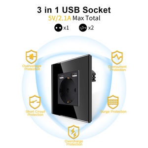 欧盟2.1A USB面板安装电源插座法国标准墙壁插座，带双USB a型端口 - Product Image 1