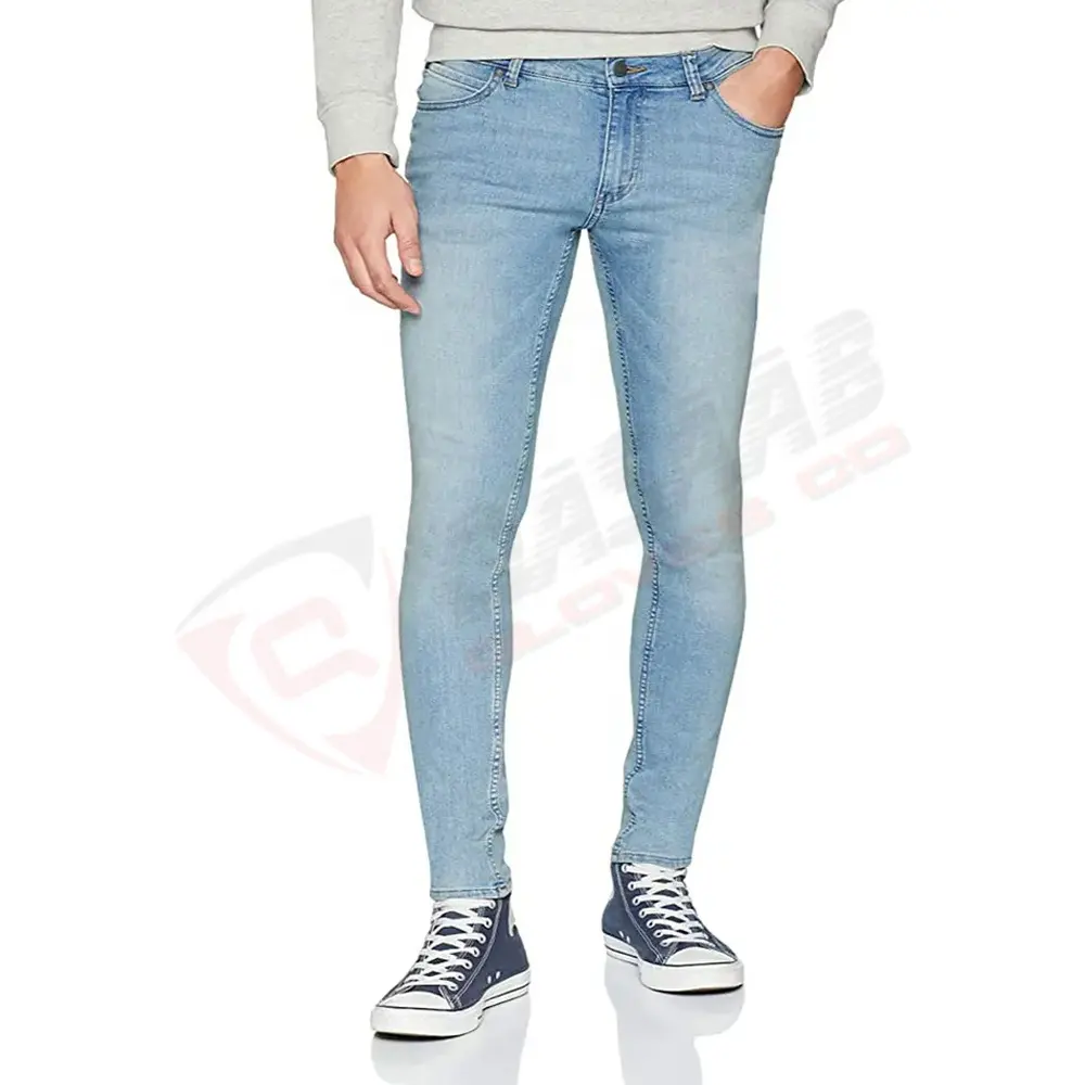 Topkwaliteit Custom-Logo Jeans Groothandel Hoge Fabrikant Mannen Slim-Fit Lycra Licht Blauw-Denim Jeans Broek
