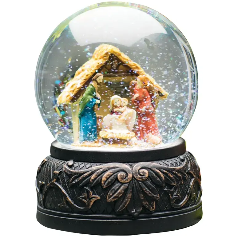 Globe de neige de la Sainte Famille personnalisé de 100mm Globe d'eau décoratif de Noël Globe de neige religieux avec musique