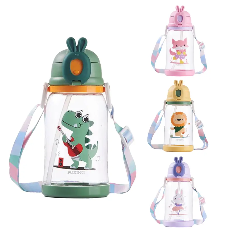 Cute cartoon creative summer 450ml transparent plastic children's sports ears with water bottle