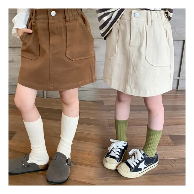 Ms-132 per bambini gonna Cargo con tasche all'ingrosso di moda per bambine Mini gonne estive coreane per ragazze