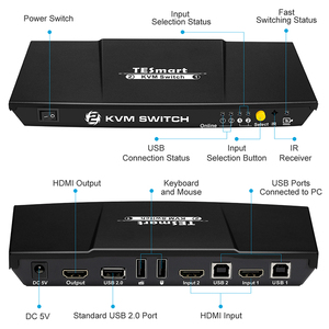 TESmart 2X1 Video Switcher HDMI KVM Switcher <strong>Use</strong> <strong>Keyboard</strong> <strong>Mouse</strong> Control 2 <strong>Computers</strong> 4k Usb Auto Switches KVM Switch - Product Image 2