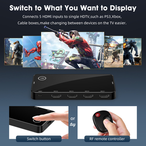 Interruptor HDMI 5 en 1 salida HDMI switch 5x1 con control remoto IR compatible con 4K 3D HD1080P HDMI Switcher para PS4 Xbox Blu-Ray Player - Product Image 2