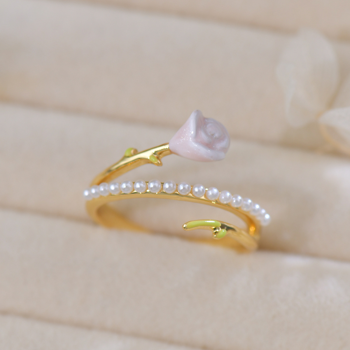 Cherry Blossom Enamel Adjustable Ring