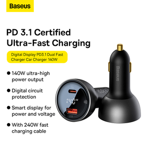 BASEUS ที่ชาร์จในรถยนต์ PD3.1 140W QC3.0ชาร์จเร็วสำหรับ MacBook Pro แล็ปท็อป USB Type C ที่ชาร์จโทรศัพท์ในรถสำหรับ iPhone - Product Image 2