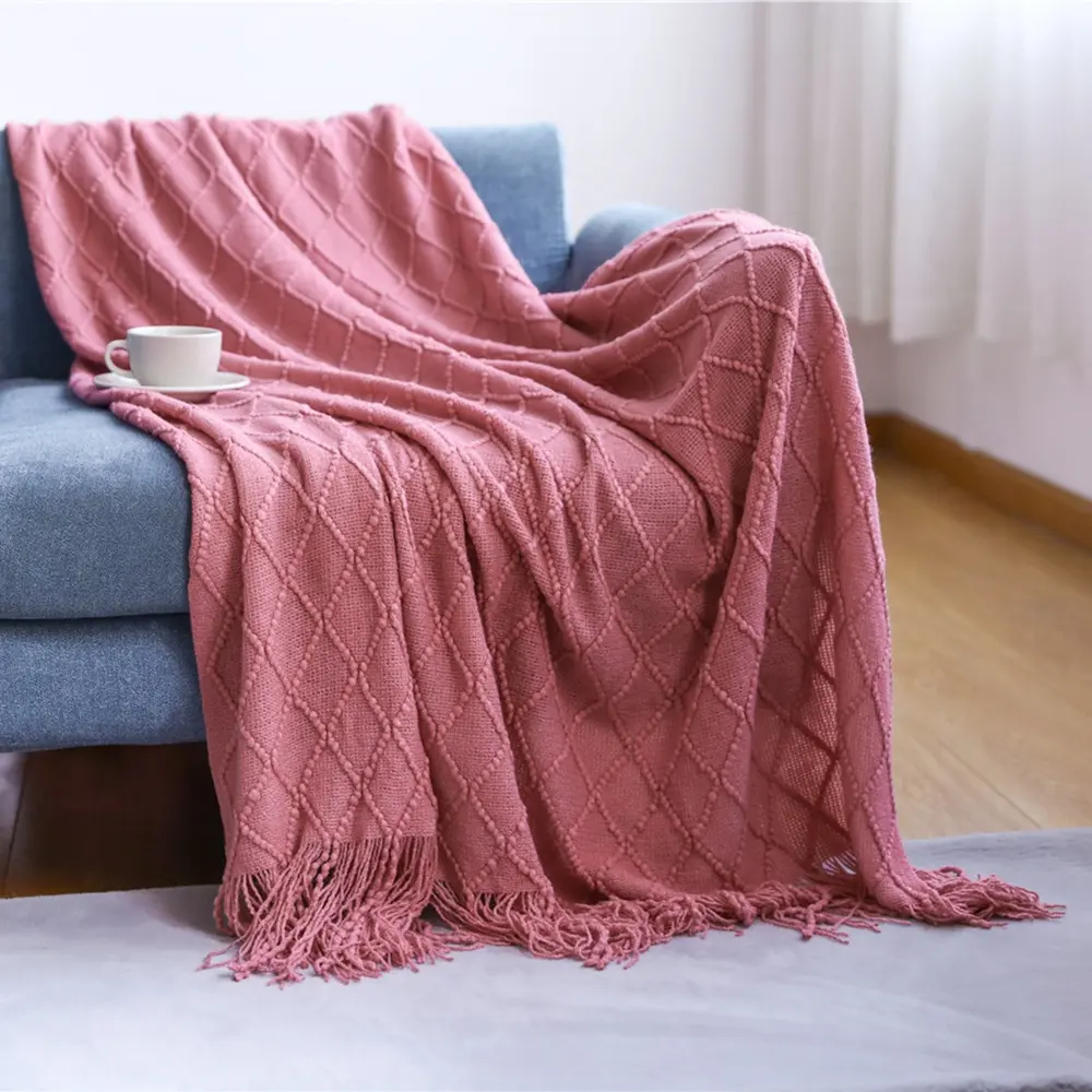 Декоративное одеяло для дивана, акриловое шерстяное одеяло, жаккардовое вязаное одеяло с кисточками