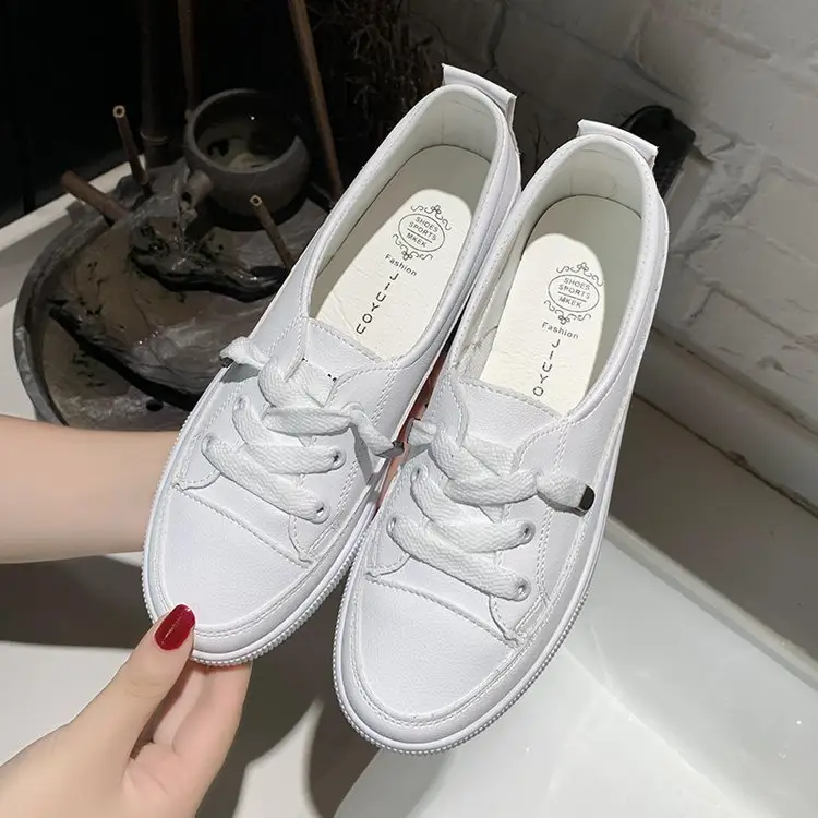 New Design Light Weight Women White Flat Loafers PU Walking Sneakers Casual Style Shoes for Ladies