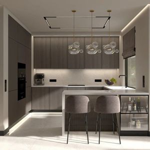 Cao cấp biệt thự Châu Phi dự án bán bóng màu xám Laminate hình chữ L MDF Tủ bếp acrylic chèn kính bao gồm vòi rửa chén - Product Image 1