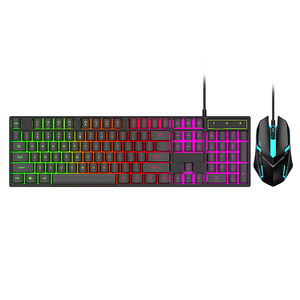 USB有線104キーRGBバックライトゲームキーボードスリムオフィスPCコンボマウスPCコンピュータセット付き - Product Image 1