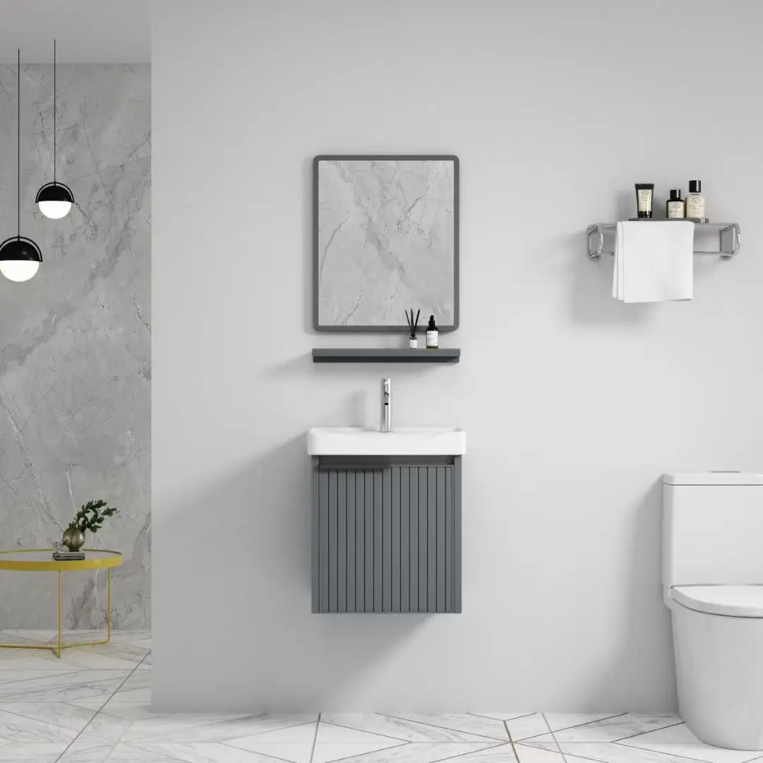 Stile moderno più venduto piccolo lavandino per wc Combo Shaker grigio bagno galleggiante Set di vanità con portasciugamani