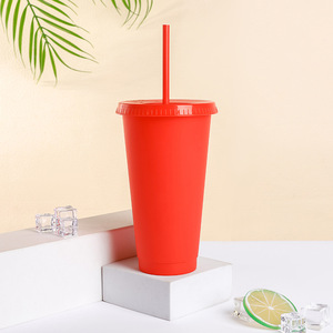 BPA Free RTS 16oz/24oz <strong>Colorful</strong> <strong>Solid</strong> Cold Drinking <strong>Cup</strong> Reusable Plain Drinkware with Lid and Straw PP Plastic <strong>Cup</strong> - Product Image 4
