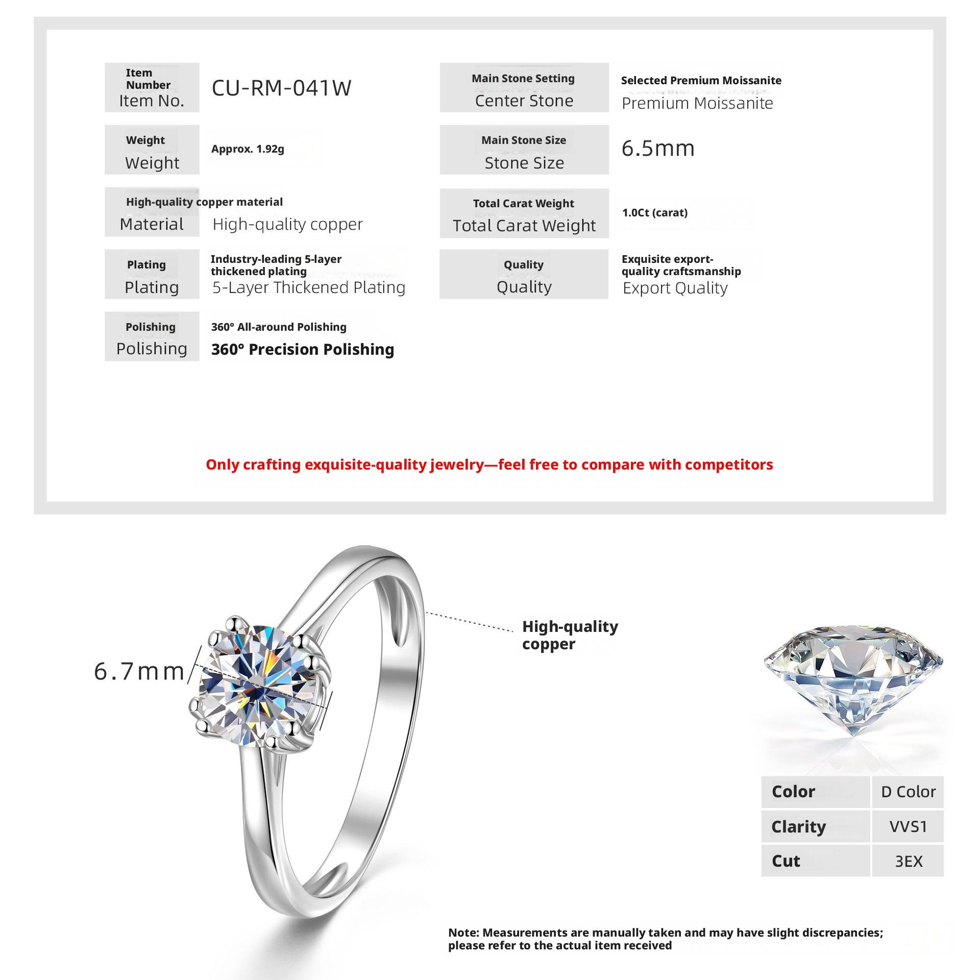 Moissanite + certificat GRA-or blanc