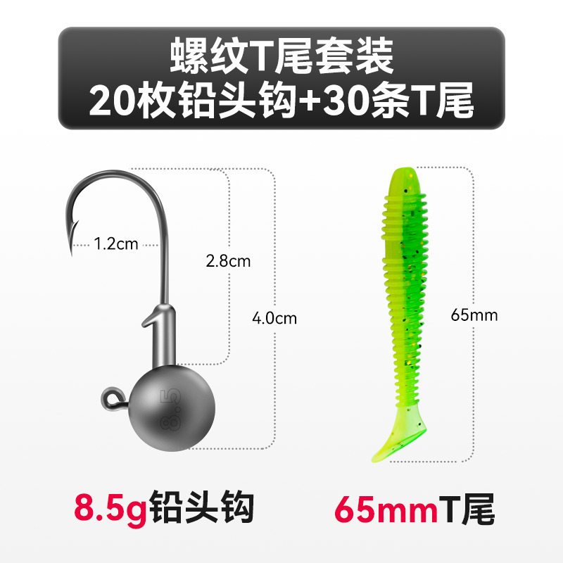 20 hameçons à tête plombée de 85 g + 30 têtes en T de 65 mm