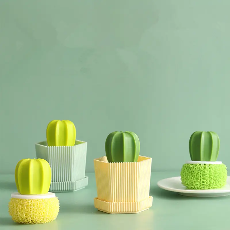 Newest Arrival Cactus Shaped Kitchen Brushes For Cleaning Pots Pans And Washing Dishes Scourer Kitchen Cleaning Tool