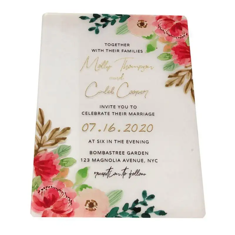 بطاقة دعوة زفاف أكريليك فاخرة مخصصة فريدة من نوعها بالليزر نقش شعار تصميم بطاقة دعوة الزفاف