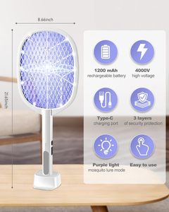 4000V Điện Fly Vỉ Đập Có Thể Sạc Lại Tím Muỗi Killer Đèn Bug Zapper Vợt 3 Lớp An Toàn Net Lỗi B Gon Fly Vỉ Đập - Product Image 2