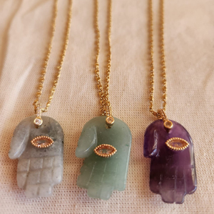 Hamsa el nazar şans koruma Charm kolye doğal kristal kuvars Figa el sembol kolye ile çeşitli zincirler - Product Image 6