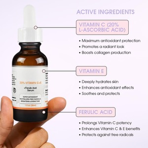 OEM/ODM 20% 维生素<span class=keywords><strong>c</strong></span>血清，用于面部，含维生素e加阿魏酸护肤血清1盎司30毫升，可使皮肤恢复新鲜