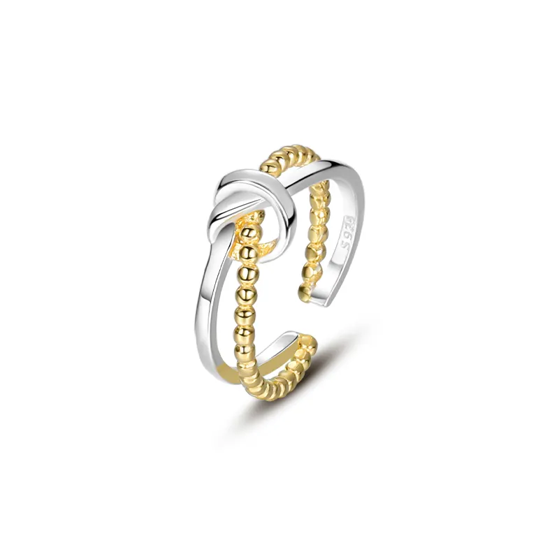 Novo design 2024 atacado 925 prata esterlina joias da moda 18k ouro dois tons cor casual nó anéis para senhoras