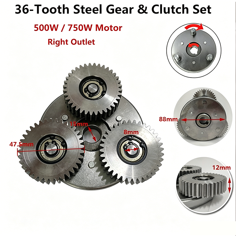 36-Tooth Steel Gear & Clutch Set-Right Outlet