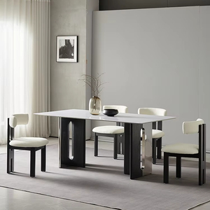 Mesa de comedor de roca minimalista moderna de lujo ligero, mesa de comedor de roca de tamaño pequeño rectangular de madera maciza de gama alta para el hogar - Product Image 3