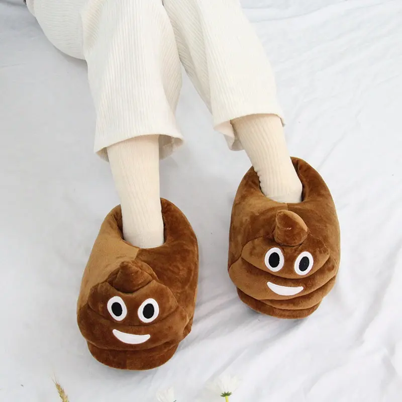 Poop Dép mùa đông vui nhà trong nhà ấm phẳng Fluffy poop dép cho trẻ em trẻ em người đàn ông người phụ nữ