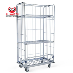 物料搬运厂双门丝网卷容器，带木制托盘笼手推车 - Product Image 6