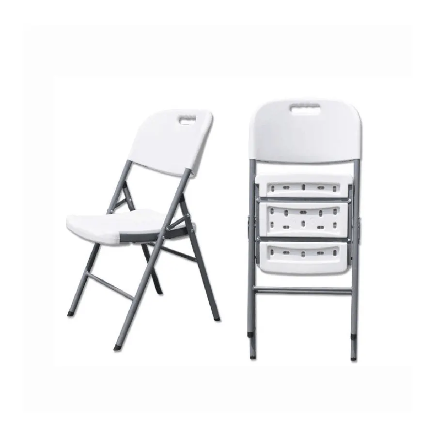 Cadeiras dobráveis de plástico, cadeiras brancas de metal para área externa